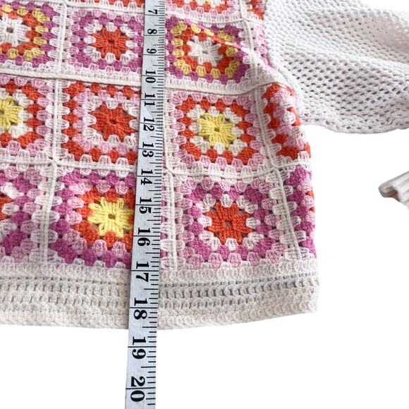 Zara White Multicolor Granny Square Crochet Knit Crewneck Sweater Size Small - Picture 6 of 6